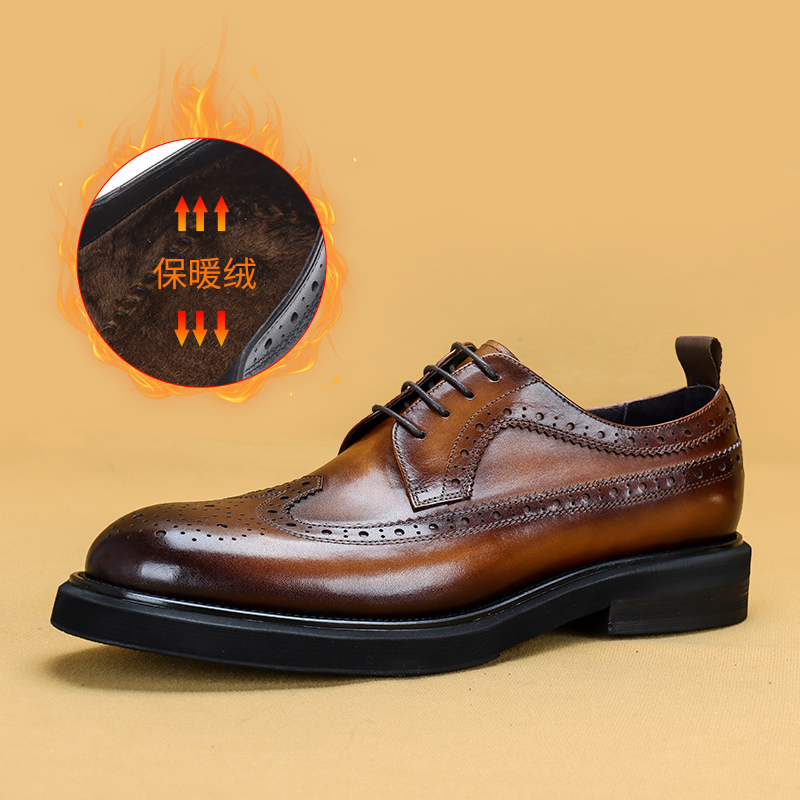 清仓断码男鞋牛皮真皮西装鞋男士通勤上班加绒保暖商务正装皮鞋