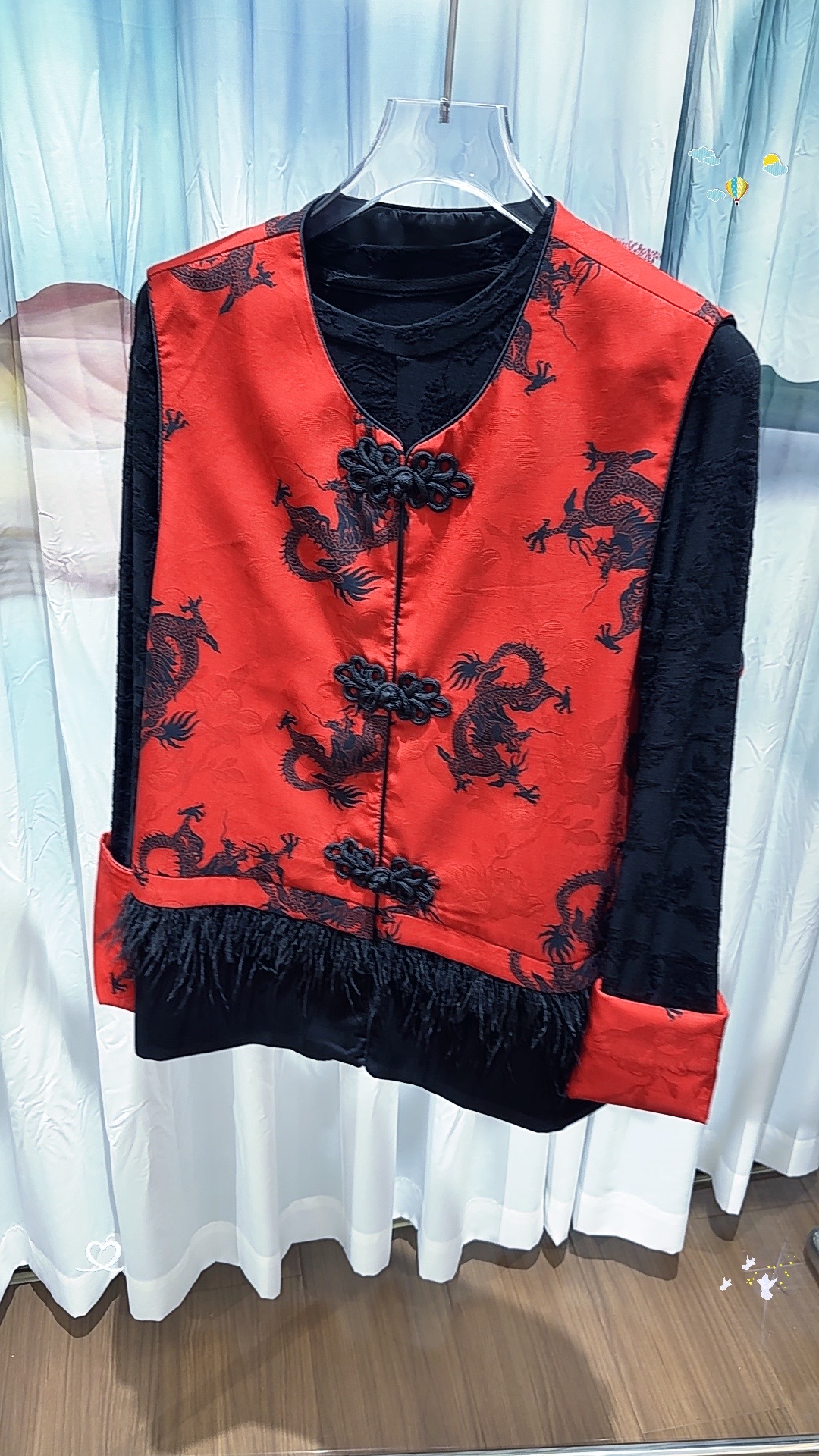 春季国风重工印花马甲两件套