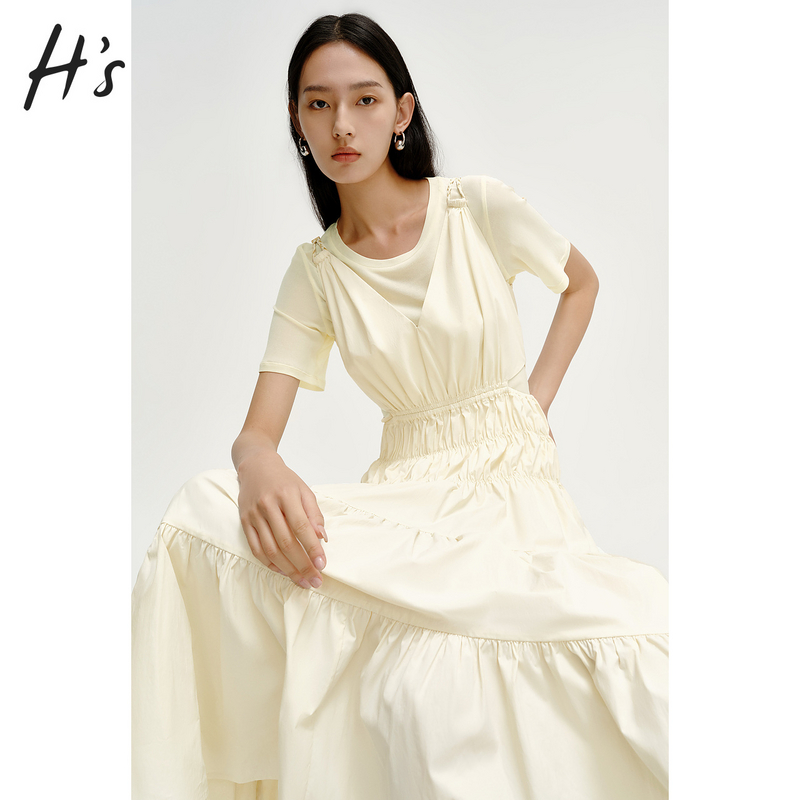 商场同款|HS法式连衣裙女夏新款设计感镂空A型吊带裙两件套