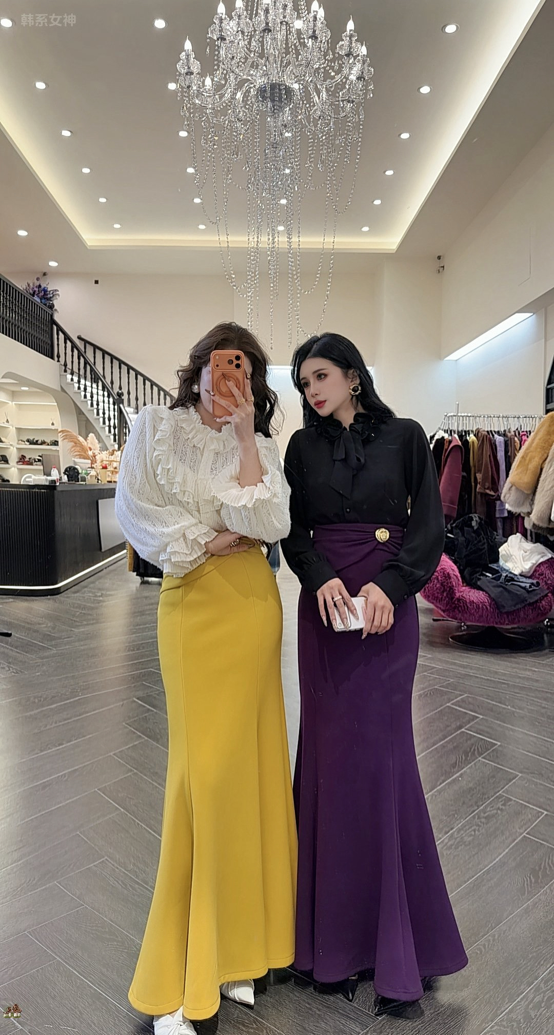 大气元（裙子）显瘦拉扣弹力复合绒半身裙#C0027