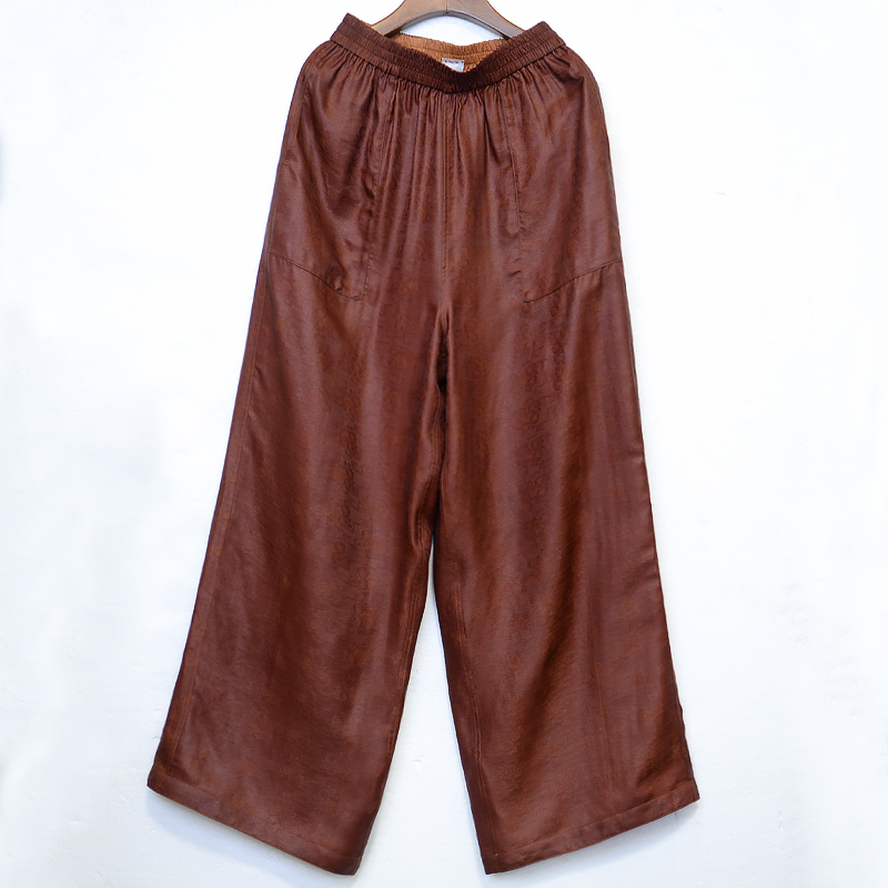 华族经典（彤霞裤子）真丝红云纱两面可穿直筒裤女