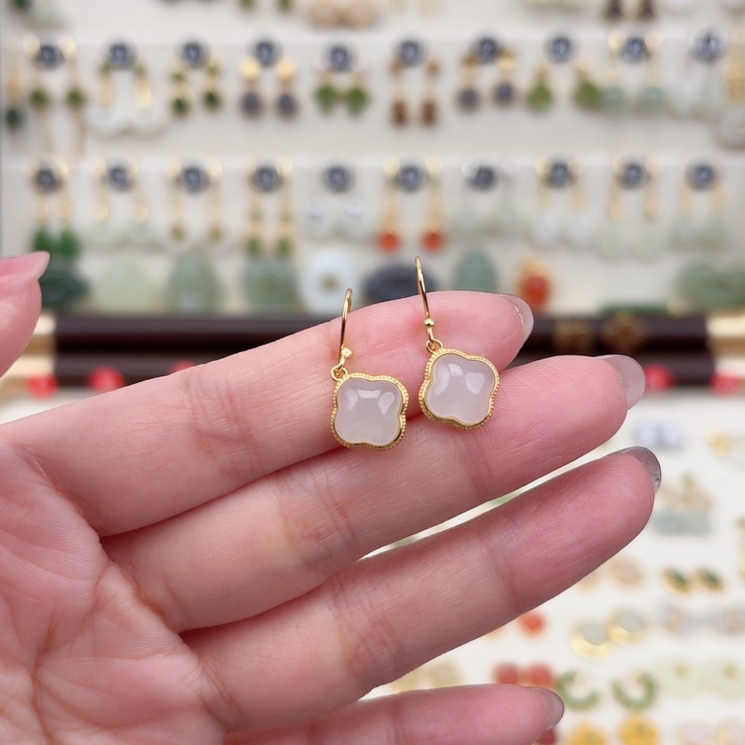 银S925镶嵌和田玉耳饰