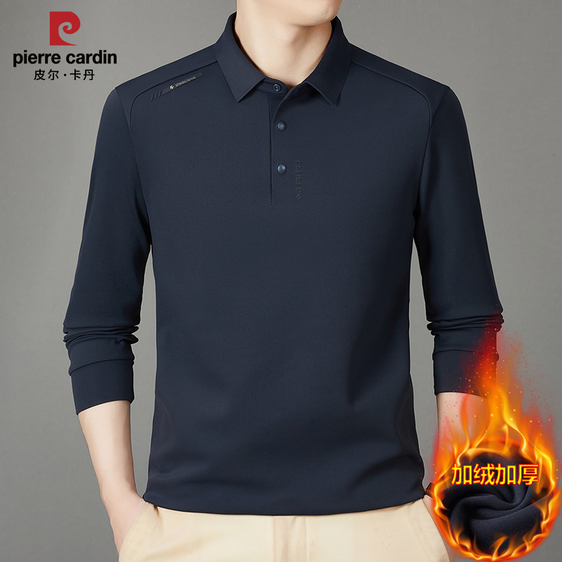 皮尔卡丹长袖常规简约风冬季中老年Polo衫宽松中年秋冬高档T恤