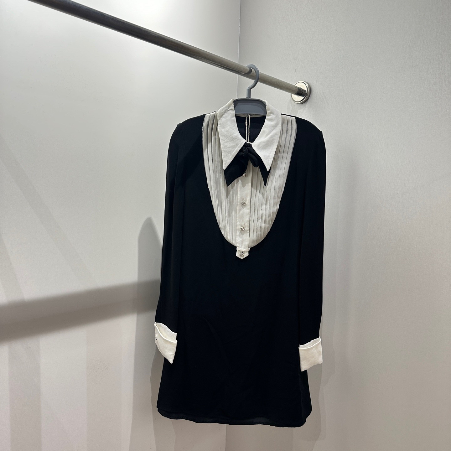 99新 MIU MIU/缪缪 dec599 蝴蝶结拼色连衣裙 38码 桑蚕丝