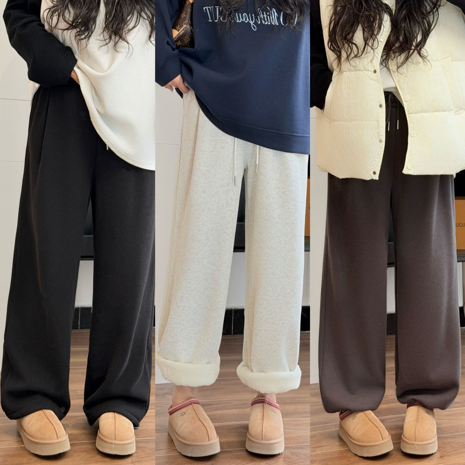 花契“栀院风甜”大码女装冬季宽松200斤胖mm美式加绒休闲裤11495-h