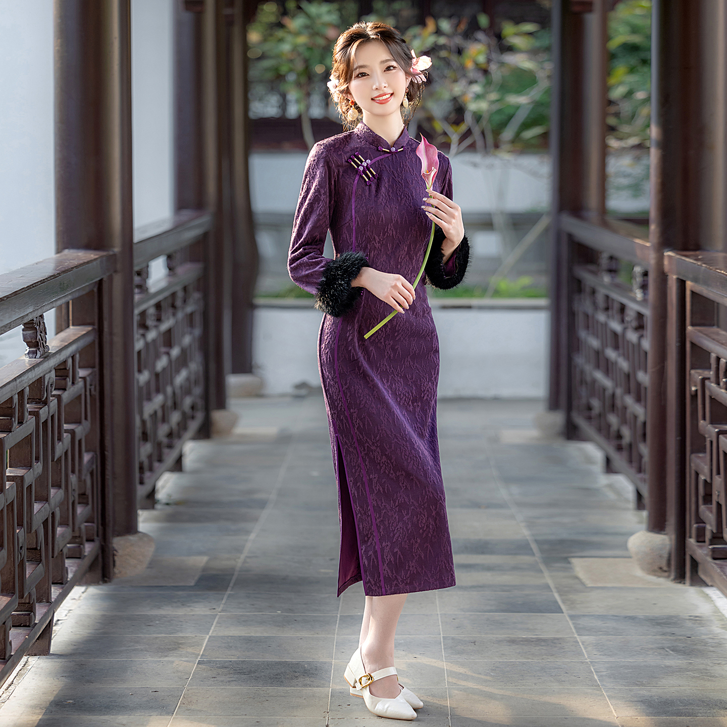 长袖冬季加绒温柔复古日常显瘦气质修身港风旗袍中国风