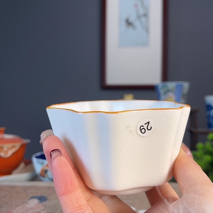 摆件景德柴烧茶杯多人