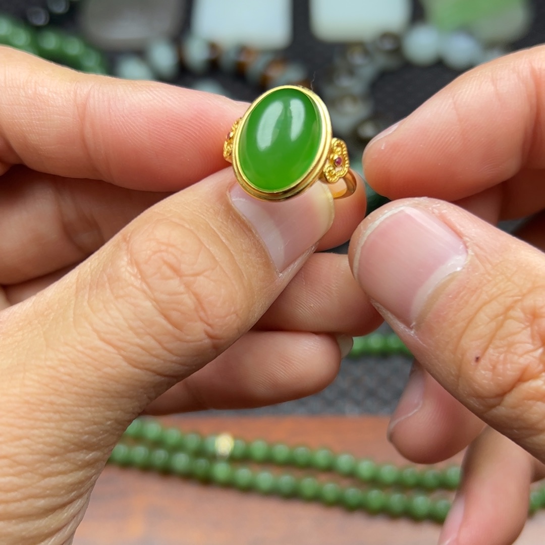 和田玉挂件银S925镶嵌戒指