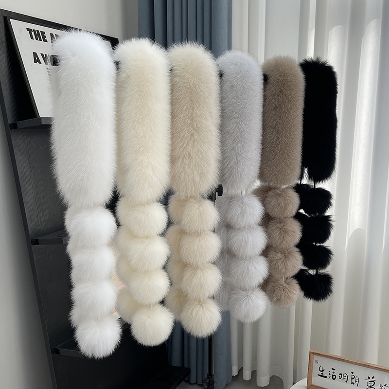 淑女保暖日韩女不起球围巾少女风加厚大毛领女士仿狐狸毛毛球球