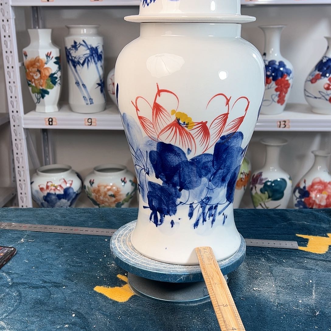 摆件景德镇陶瓷将荷花