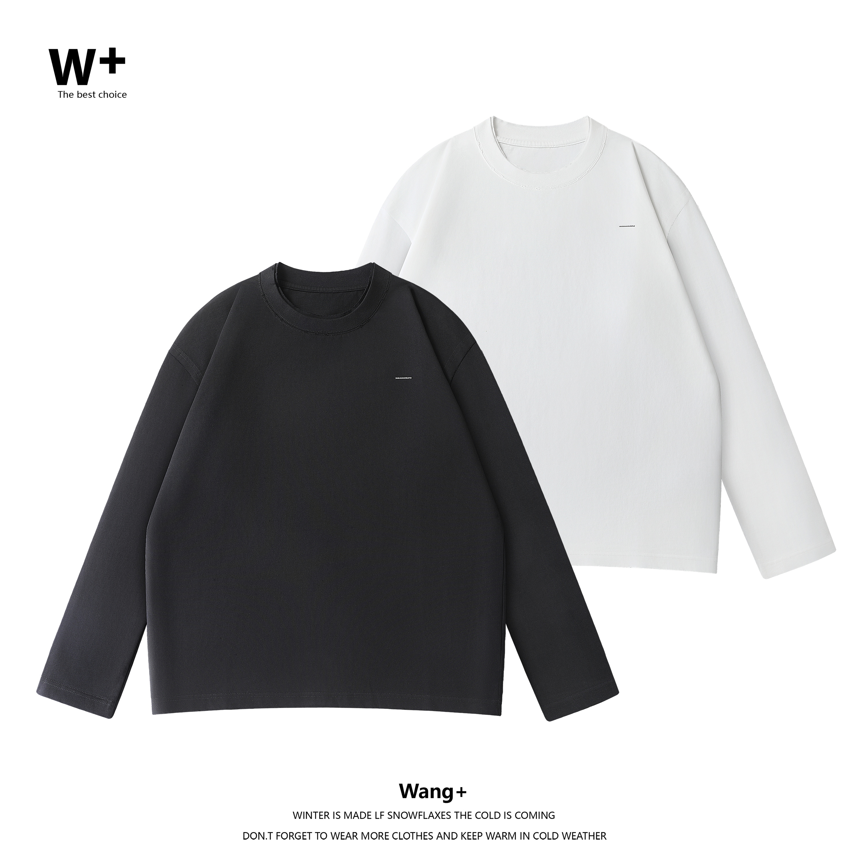 【Wang+】秋季男女定制T恤款破边烧花工艺休闲简约长袖宽松9002