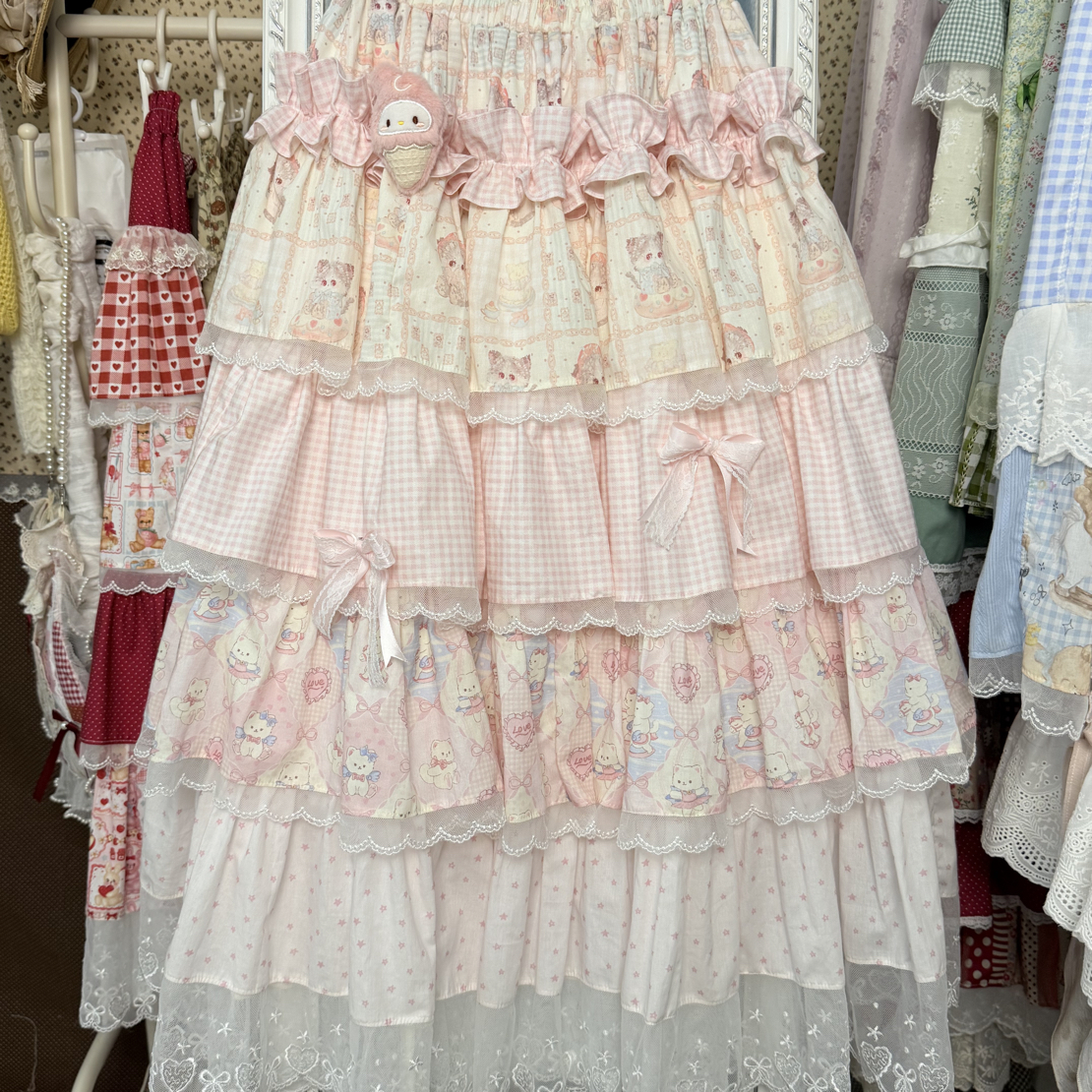 手作蛋糕裙不规则拼布甜美仙女夏季新款碎花荷叶高腰