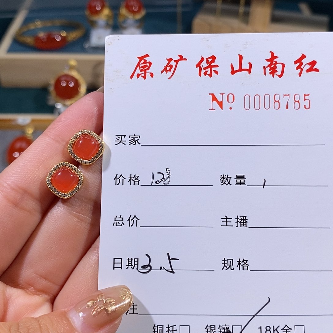 南红玛瑙耳饰银S925镶嵌