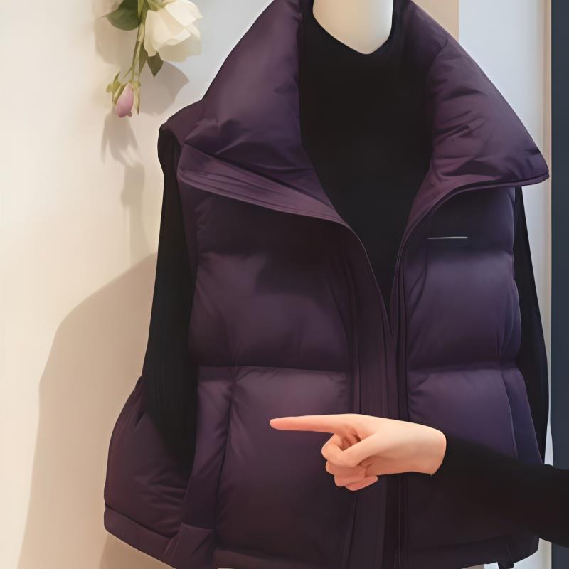 大码女装无袖坎肩立领纯色百搭马甲女冬季新款棉服宽松马夹外套