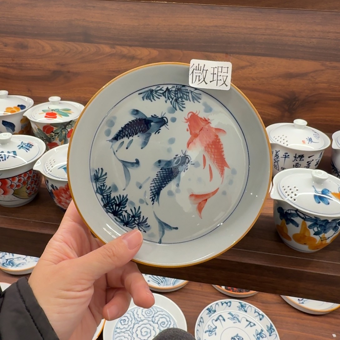 釉下手绘茶具微瑕