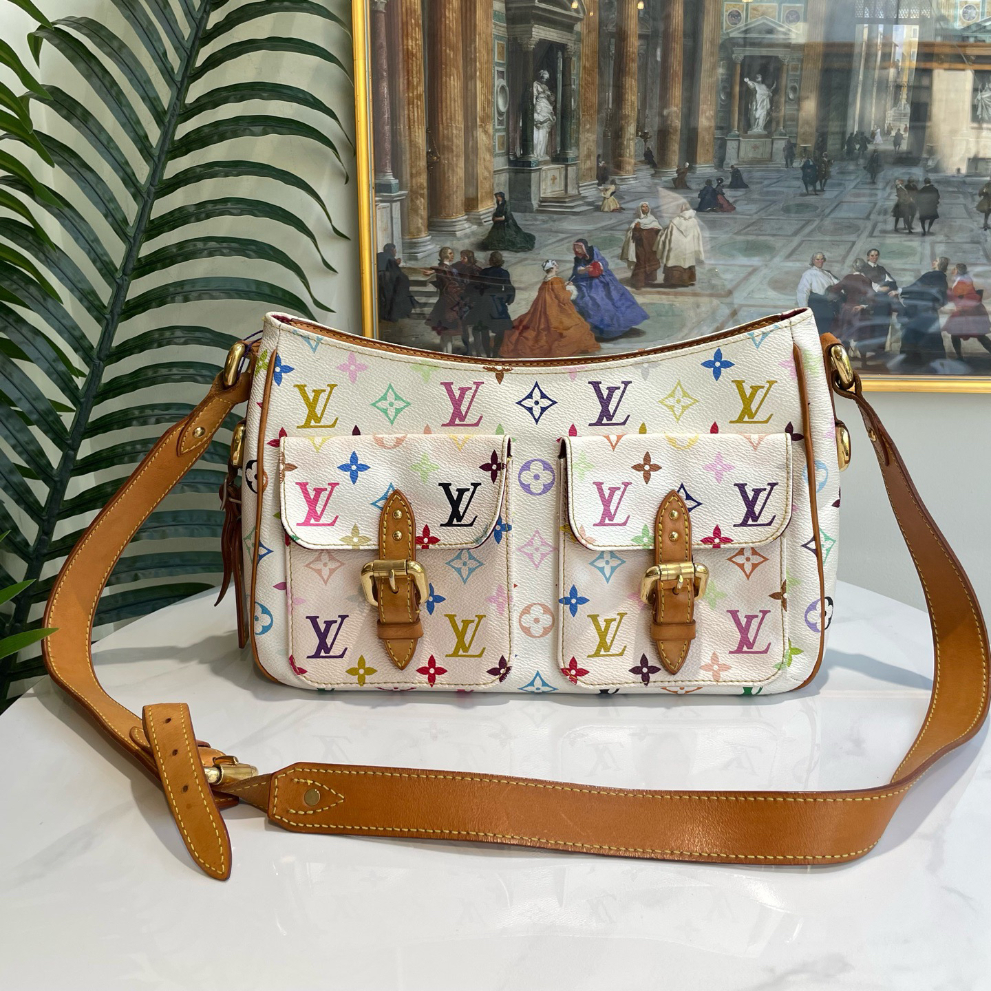 95新 LouisVuitton/路易威登 御古屋/22280/白三彩剑桥斜挎包 05