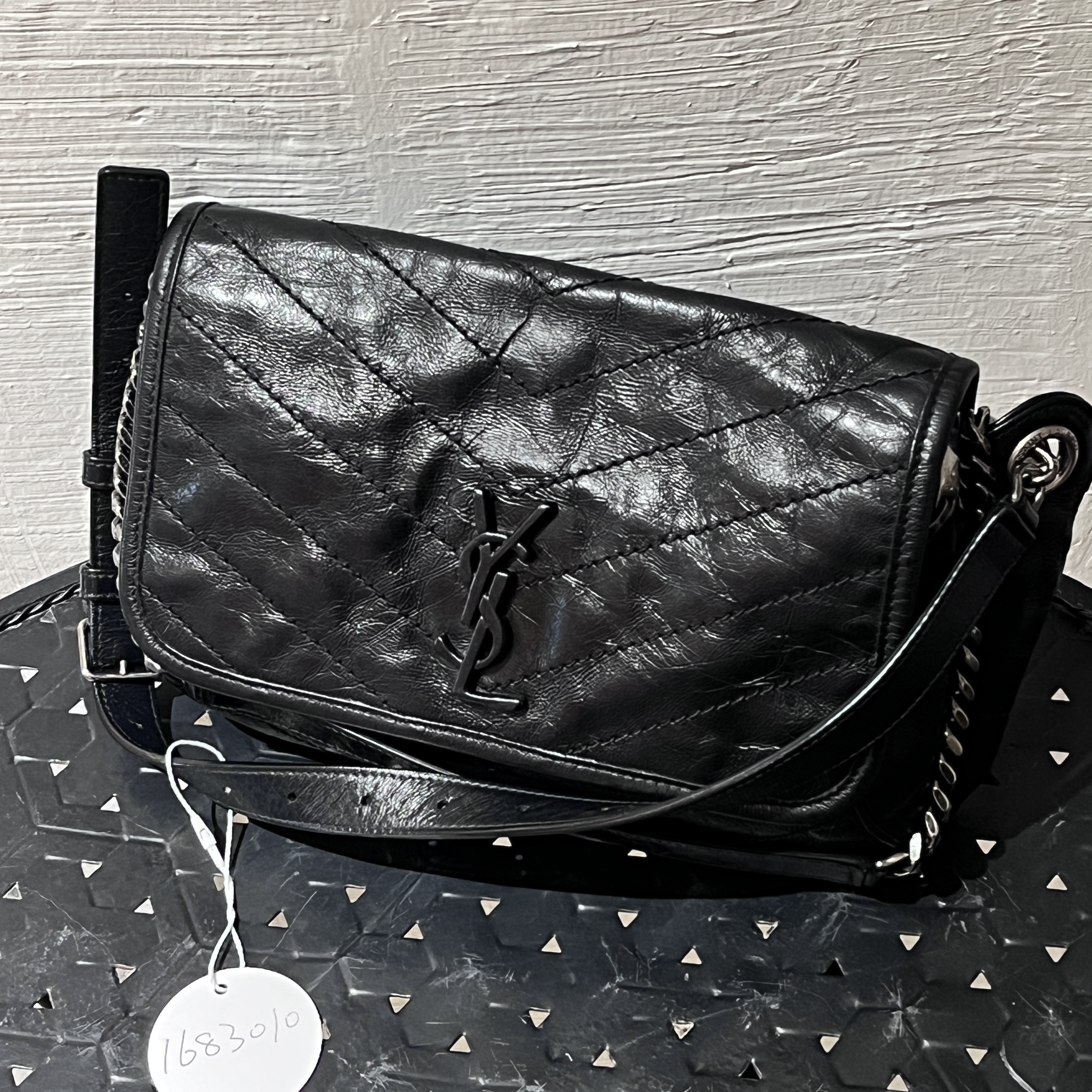 95新 YSL/圣罗兰 夏七中古/银链黑标niki胸包腰包单肩包/1683010