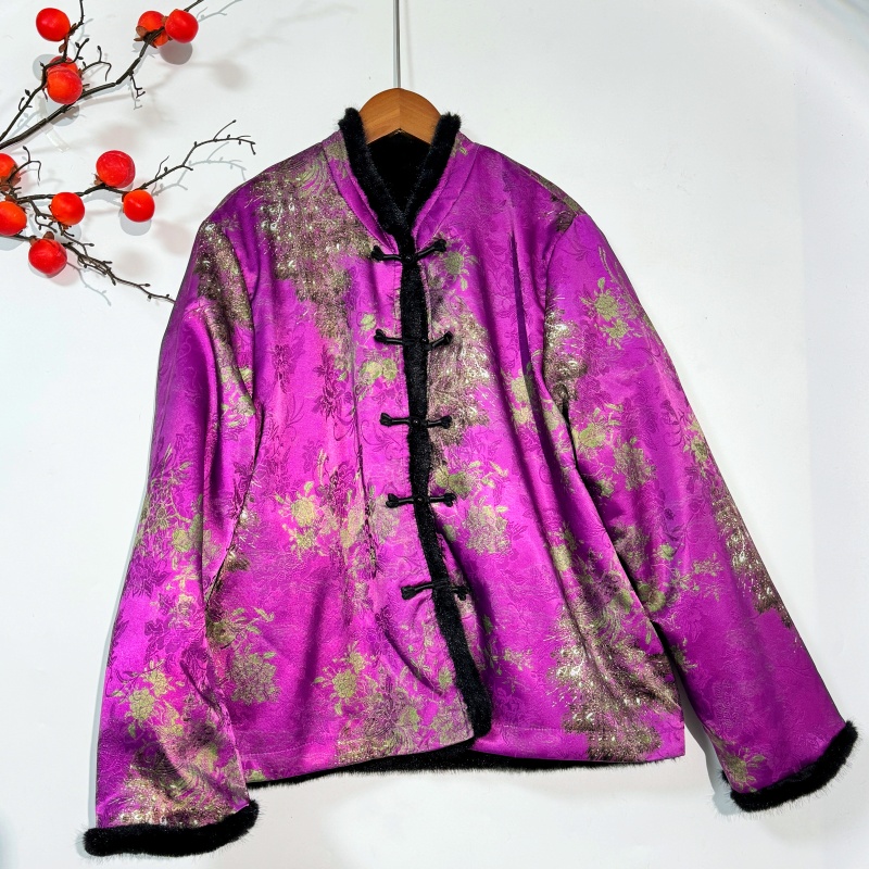 【孔雀织花】新中式冬季双面穿时尚洋气加厚毛毛外套上衣女