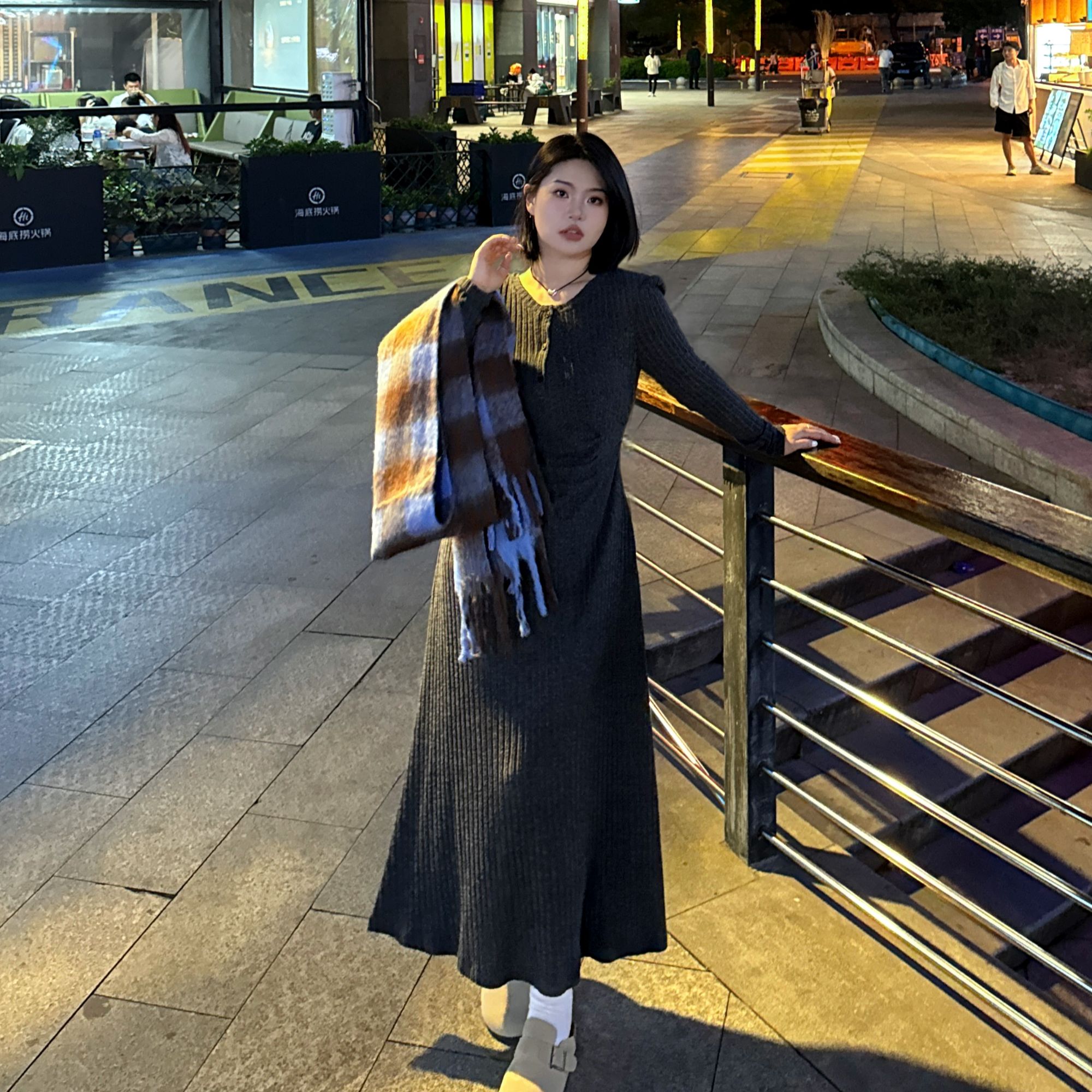 现货【百搭神裙】法式大码针织长袖圆领修身微胖连衣裙-S1123