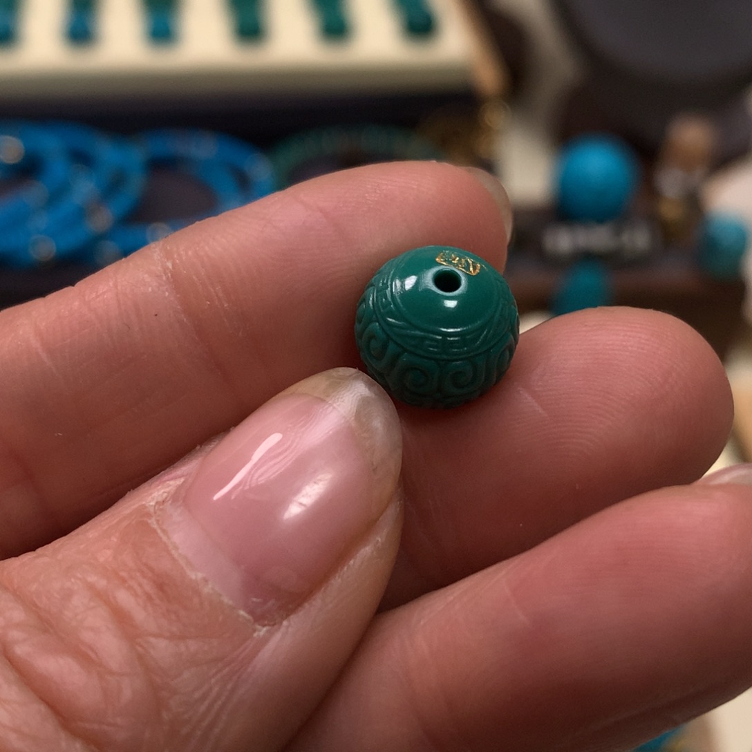 绿松石未镶嵌回纹珠