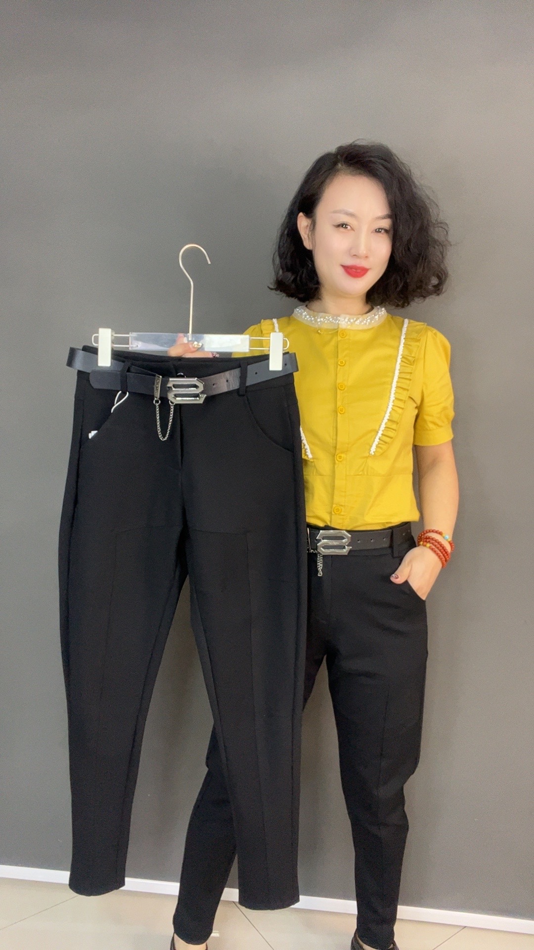 【秋冬新款】  黑色时尚百搭西装高级垂感萝卜裤8018