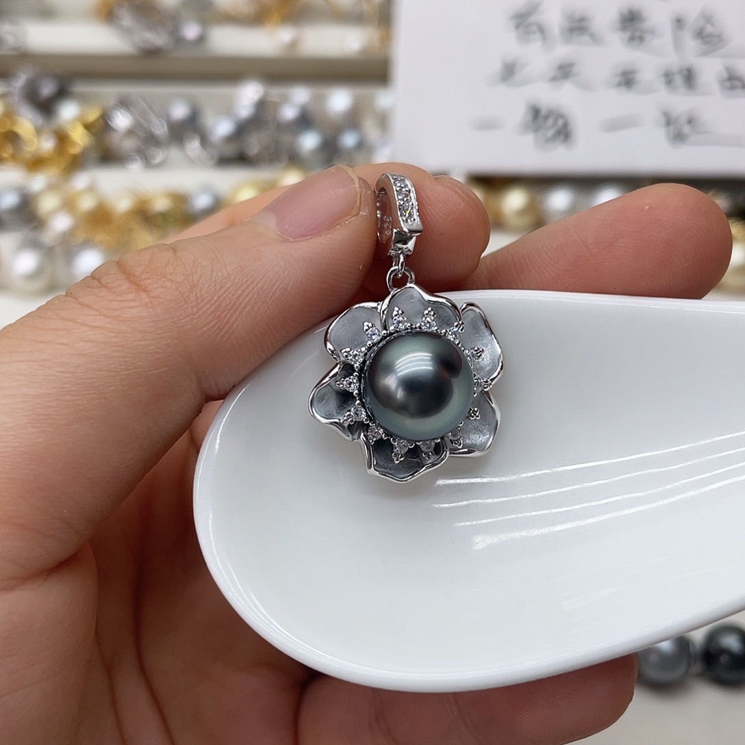 银S925镶嵌海水珍珠吊坠(不含链)