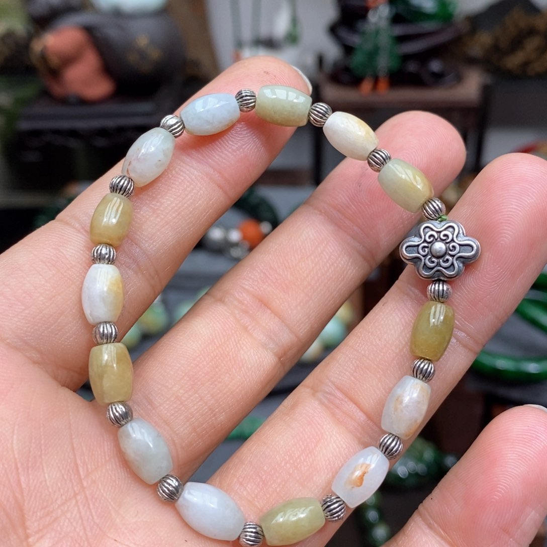 翡翠手链银S925镶嵌漂亮美眉