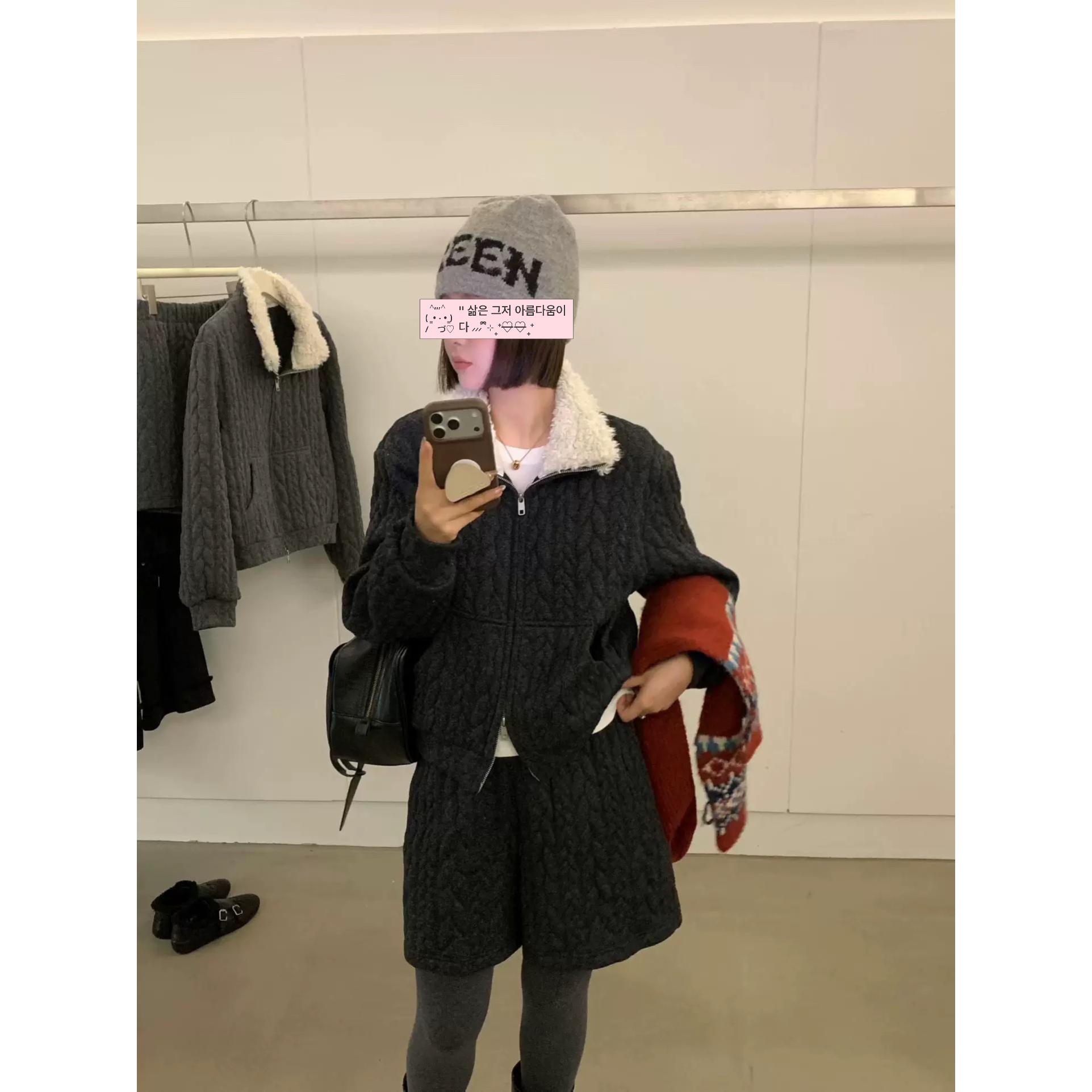 MEENI（9MN1871#）「好看不挑人」加绒立领外套+加绒短裤套装12-19