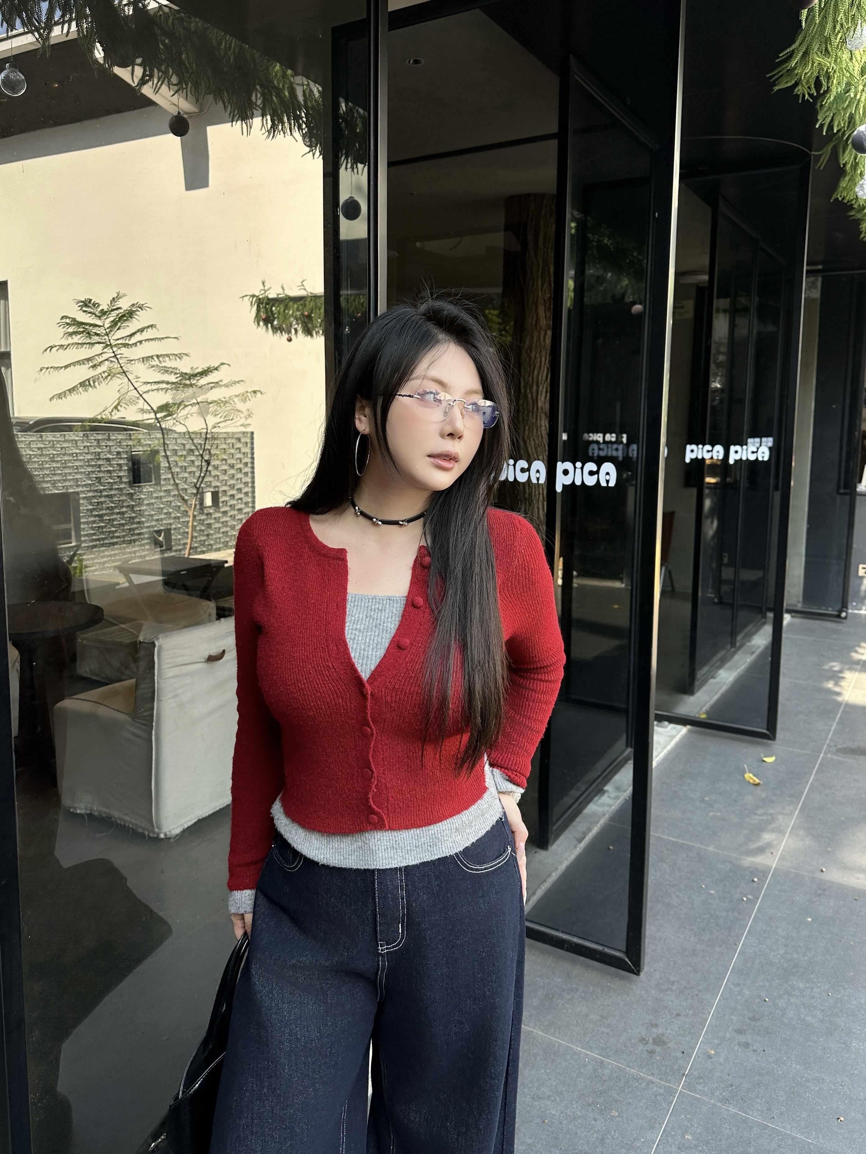 【大小姐】“智性分子”显瘦修身撞色毛织上衣