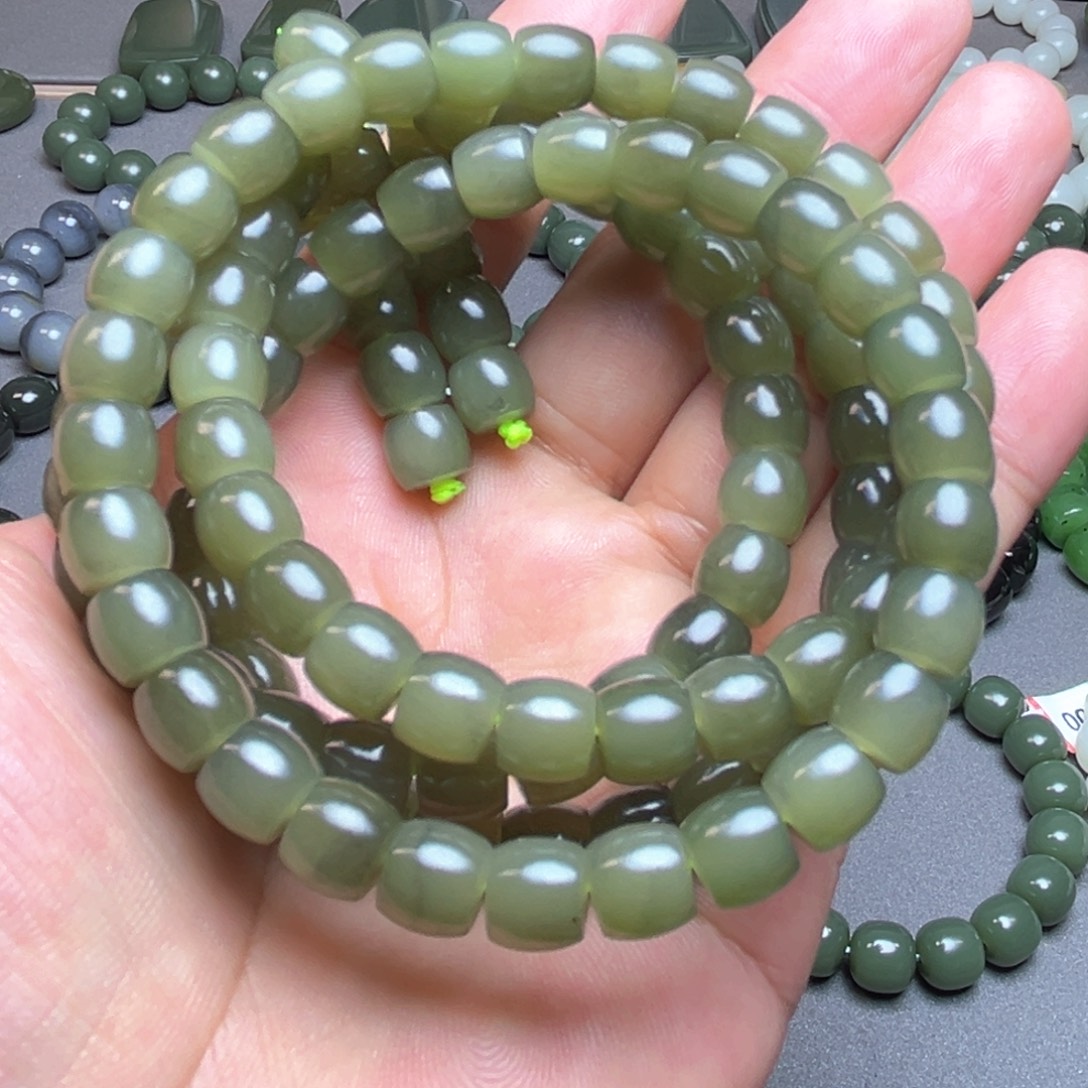 和田玉未镶嵌手链花土沟108卡8