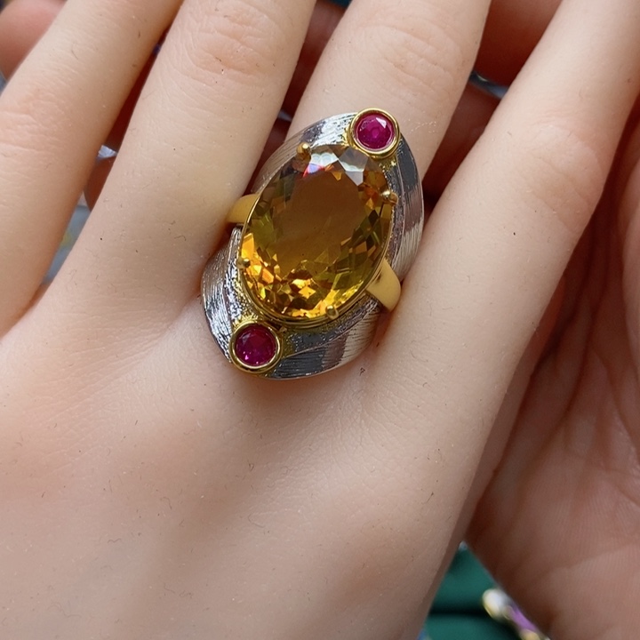 水晶戒指银S925镶嵌天然水晶戒指