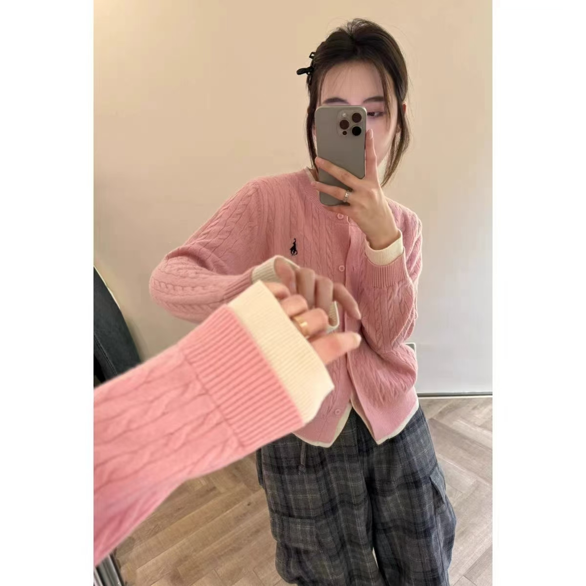 【100纯羊毛】轻奢假两件开衫短款女圆领慵懒风麻花针织衫秋冬显瘦
