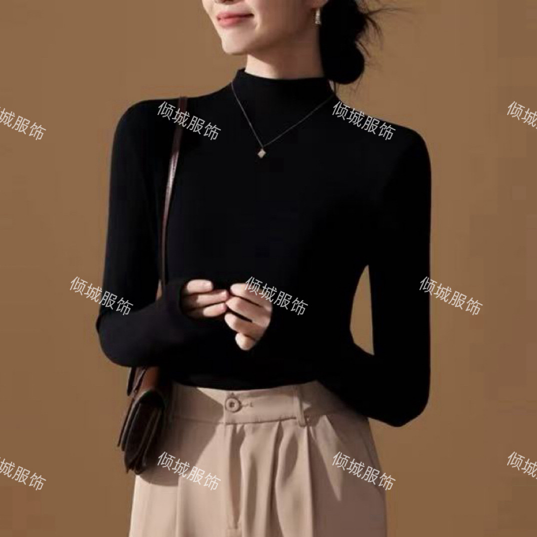 【显瘦内搭】纯色时尚百搭内搭打底衫修身半高领显瘦长袖女t恤B46