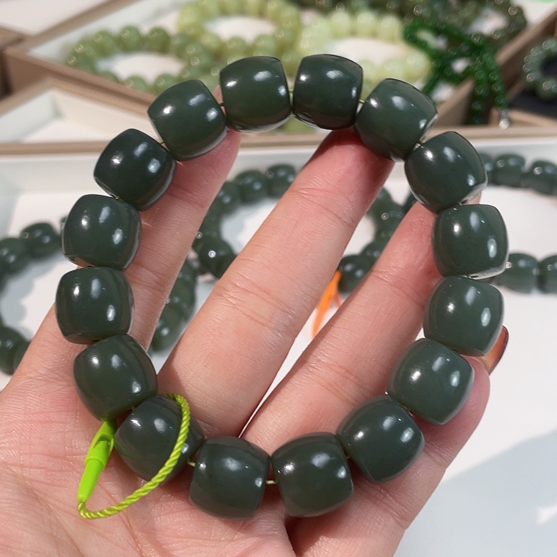 和田玉手链未镶嵌新疆且末瓷蓝 14 特细