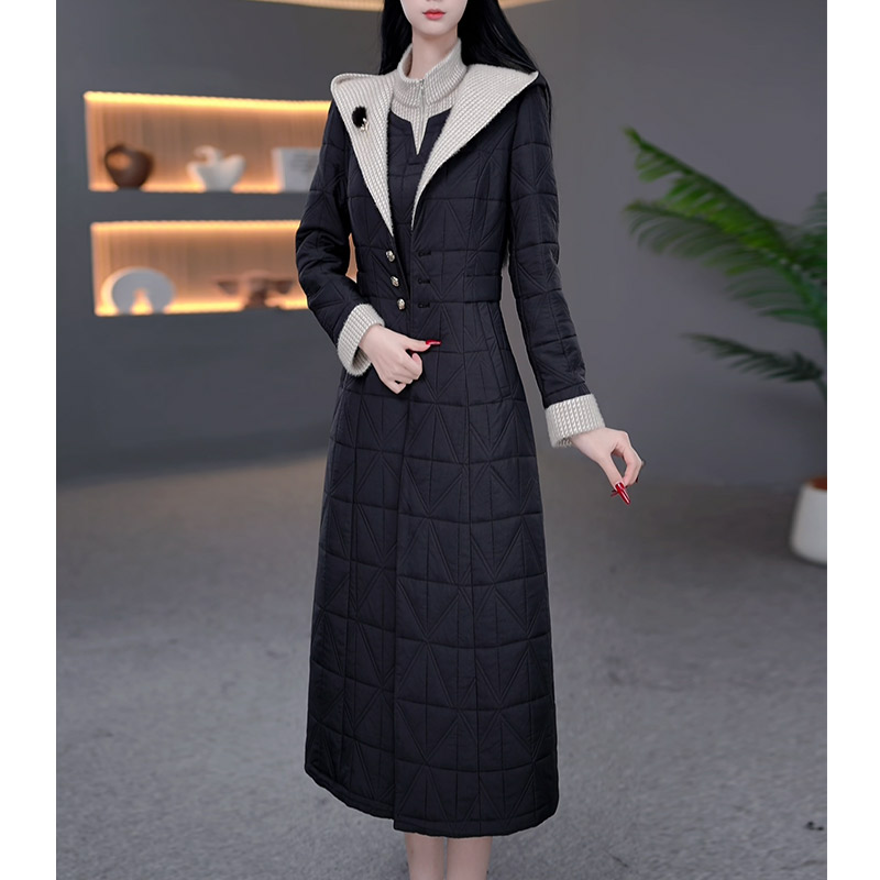 DBF-25B306YR 新款两件套气质轻奢夹棉加厚中长款连衣裙 M-5XL