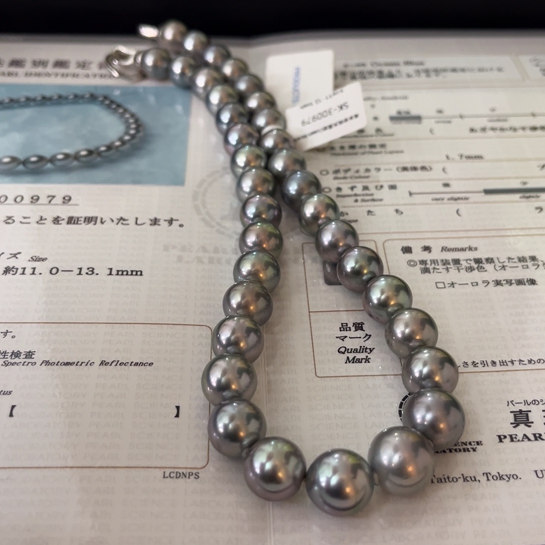 银S925镶嵌颈饰海水珍珠铂金灰ocean blue 11-13.1sk大证