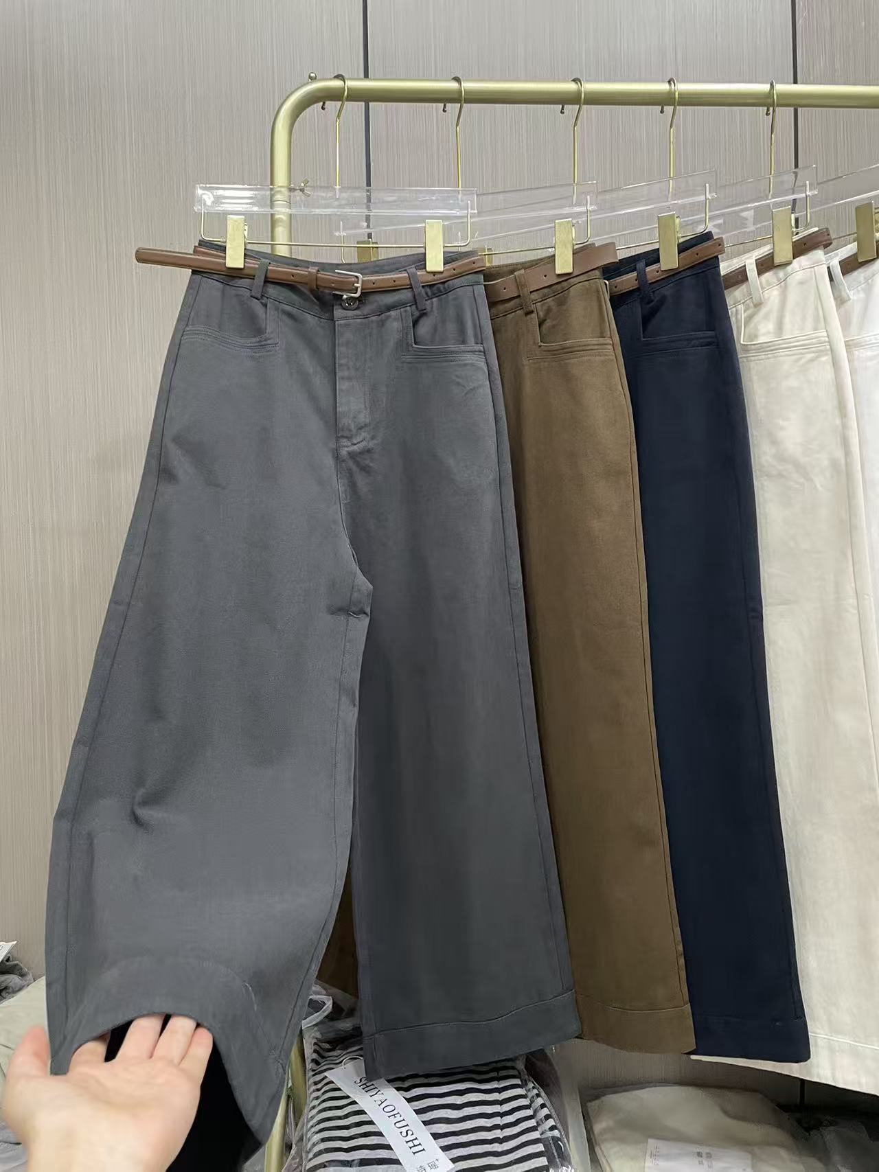 秋季小个子窄版纯色休闲百搭简约直筒裤女裤99039