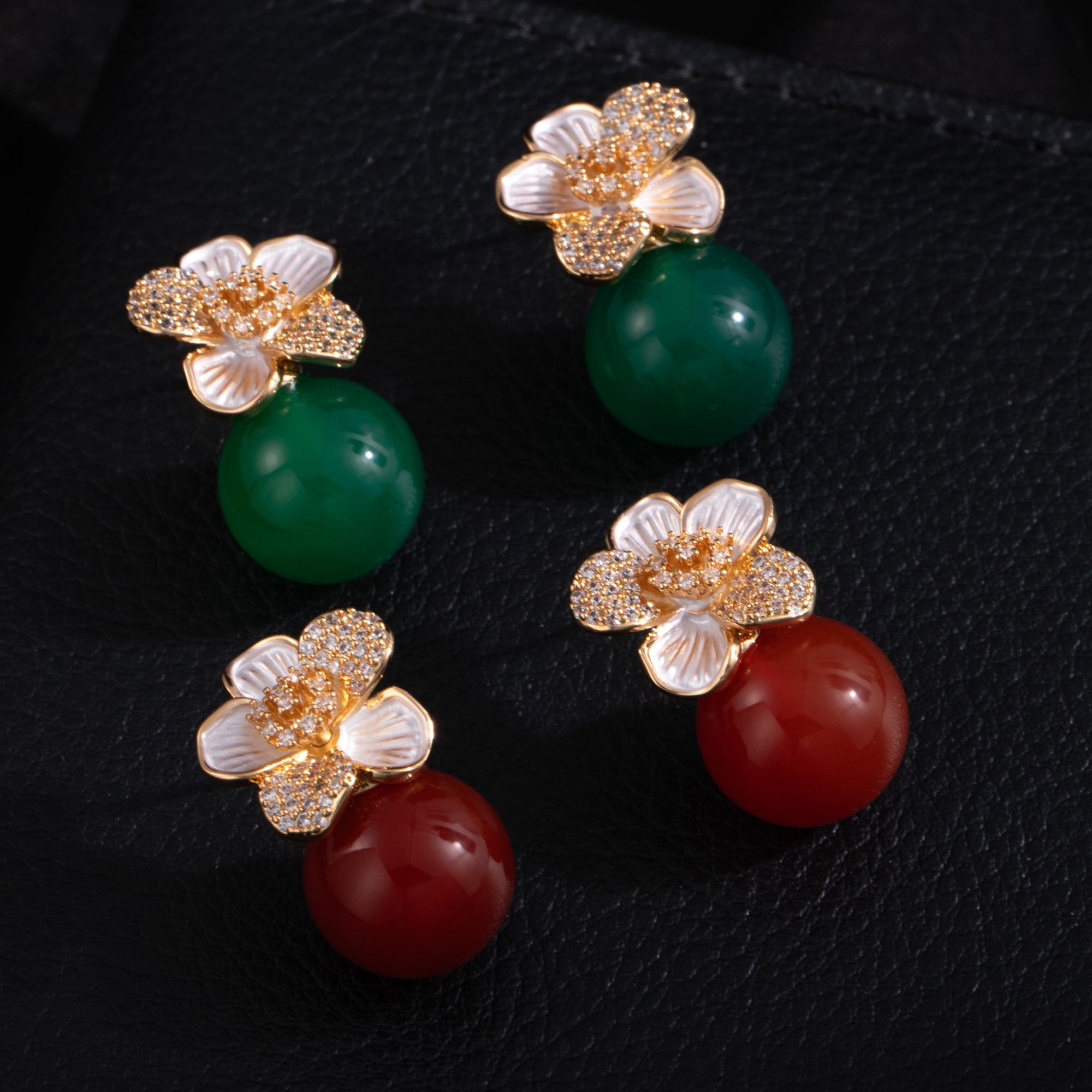 铜合金合成锆石耳饰 【LANSE 新年系列·花下藏宝】法式时尚优雅耳环