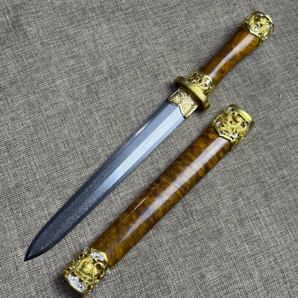 3616 龙泉昊天宝剑金丝楠s羽毛纹路高山纹鎏金银未开刃