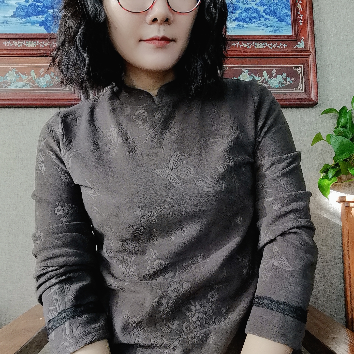 新中式国风暗纹绒绒打底衫