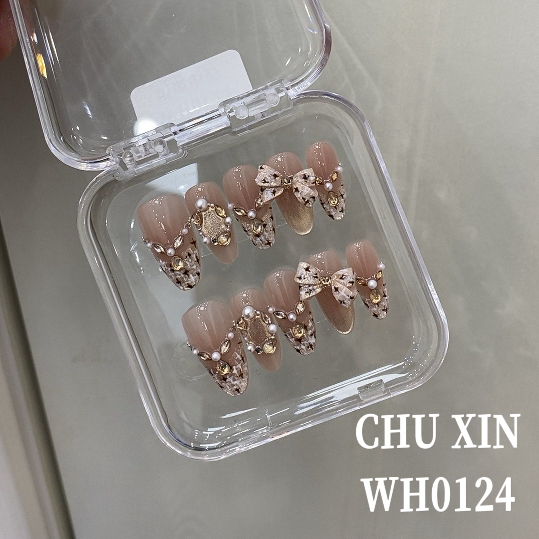 【WH0124奶栗小香】纯手工穿戴甲夏日清新美甲可拆卸气质显白新款