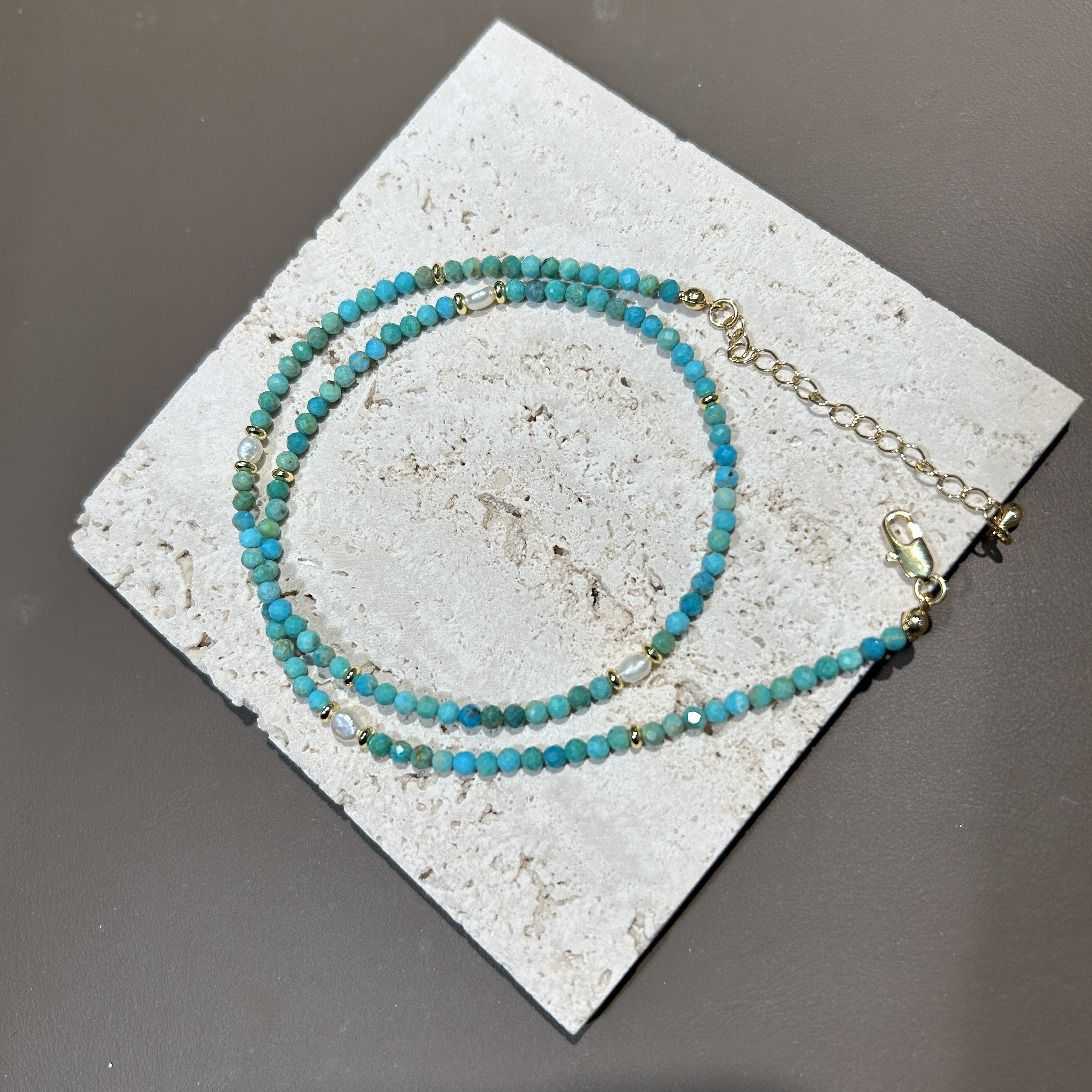 链子925银 0535 绿色小米珠手工项链（40+5cm）