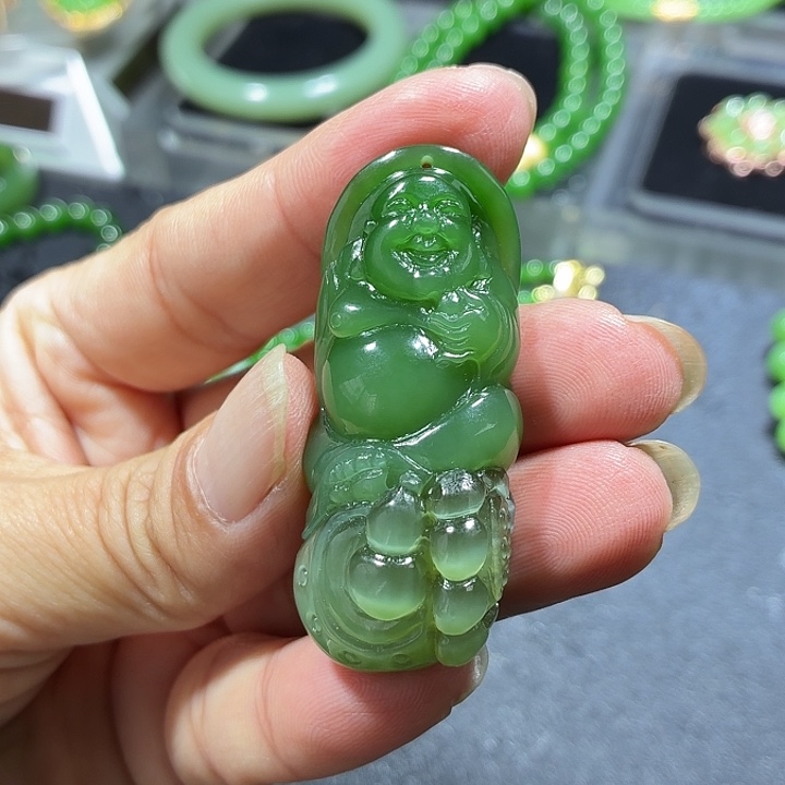 和田玉（碧玉）未镶嵌吊坠(不含链)碧玉猫眼佛公吊坠
