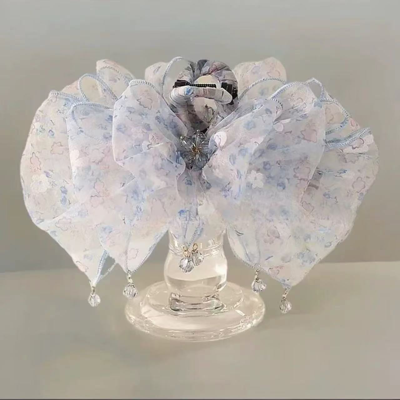 莫奈印象碎花蝴蝶结发饰气质轻纱甜美欧根纱抓夹后脑勺2468