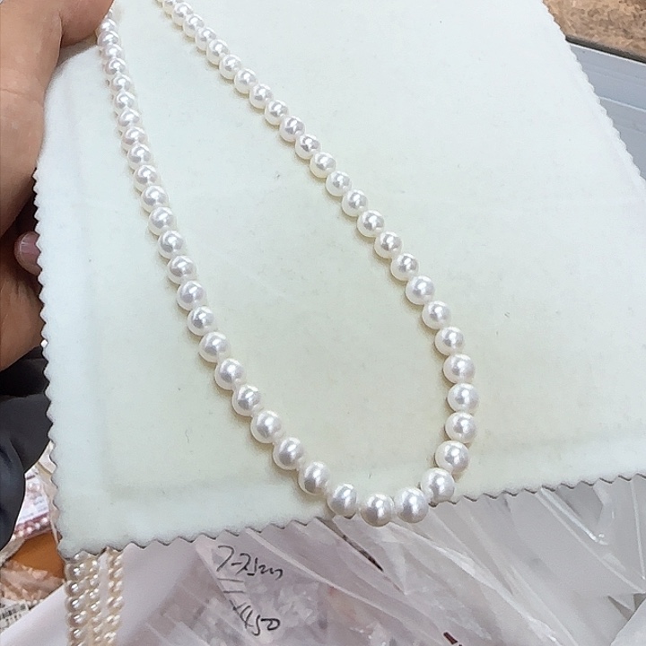 淡水珍珠颈饰银S925镶嵌7-8无核极光镜面无暇白亮