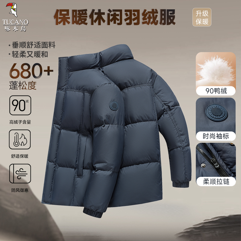 【高充绒量】啄木鸟男式立领羽绒服挺括有型90绒保暖羽绒服男