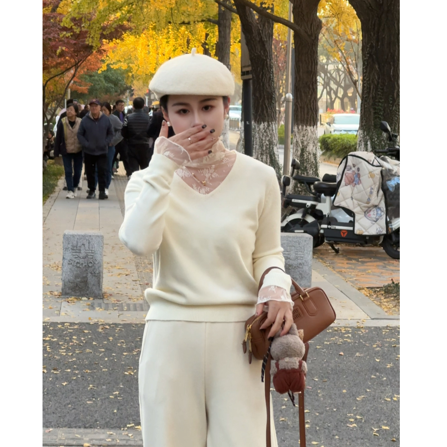 MY【蕾丝假两件】冬季新款法式半高领蕾丝拼接设计假两件气质针织衫