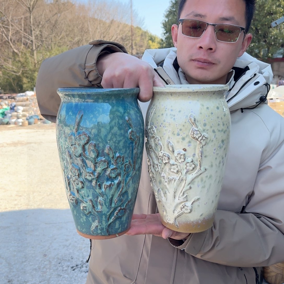 紫砂花盆口14.5高26（两个喜上眉梢