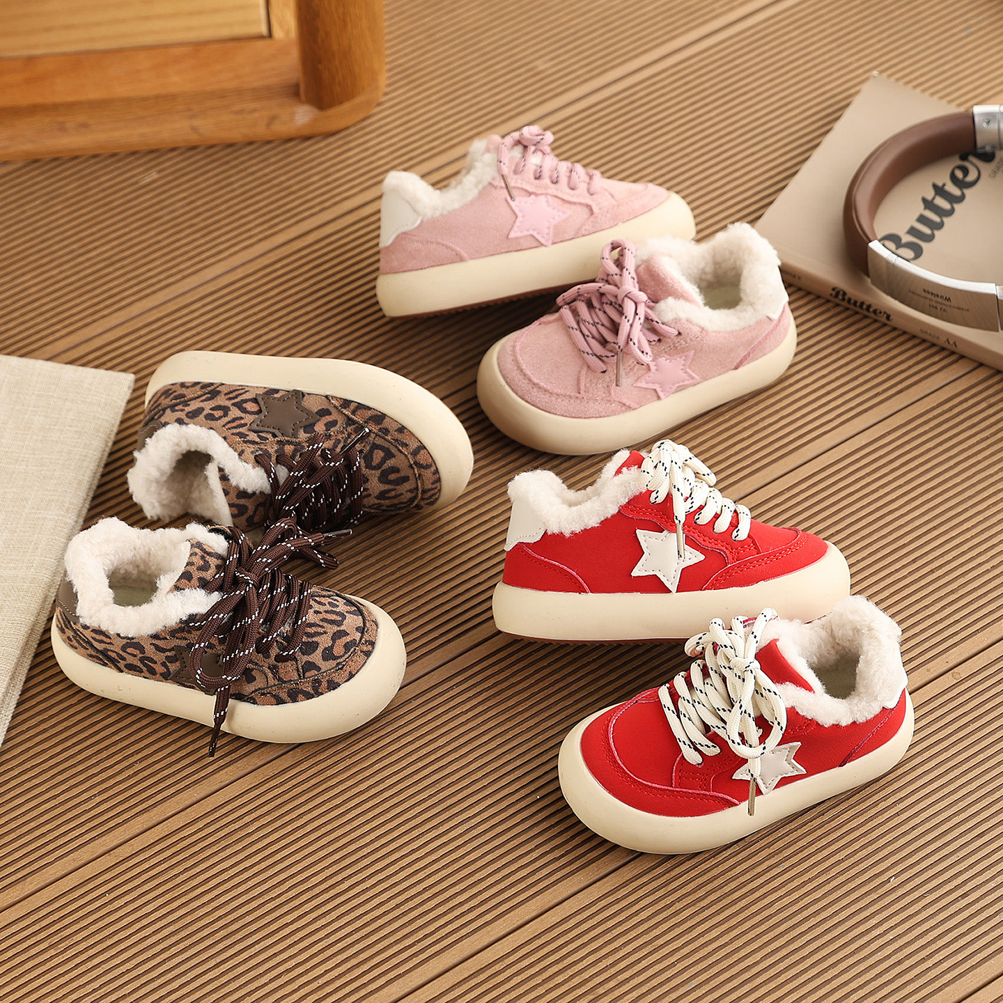 加绒后棉星星运动板鞋