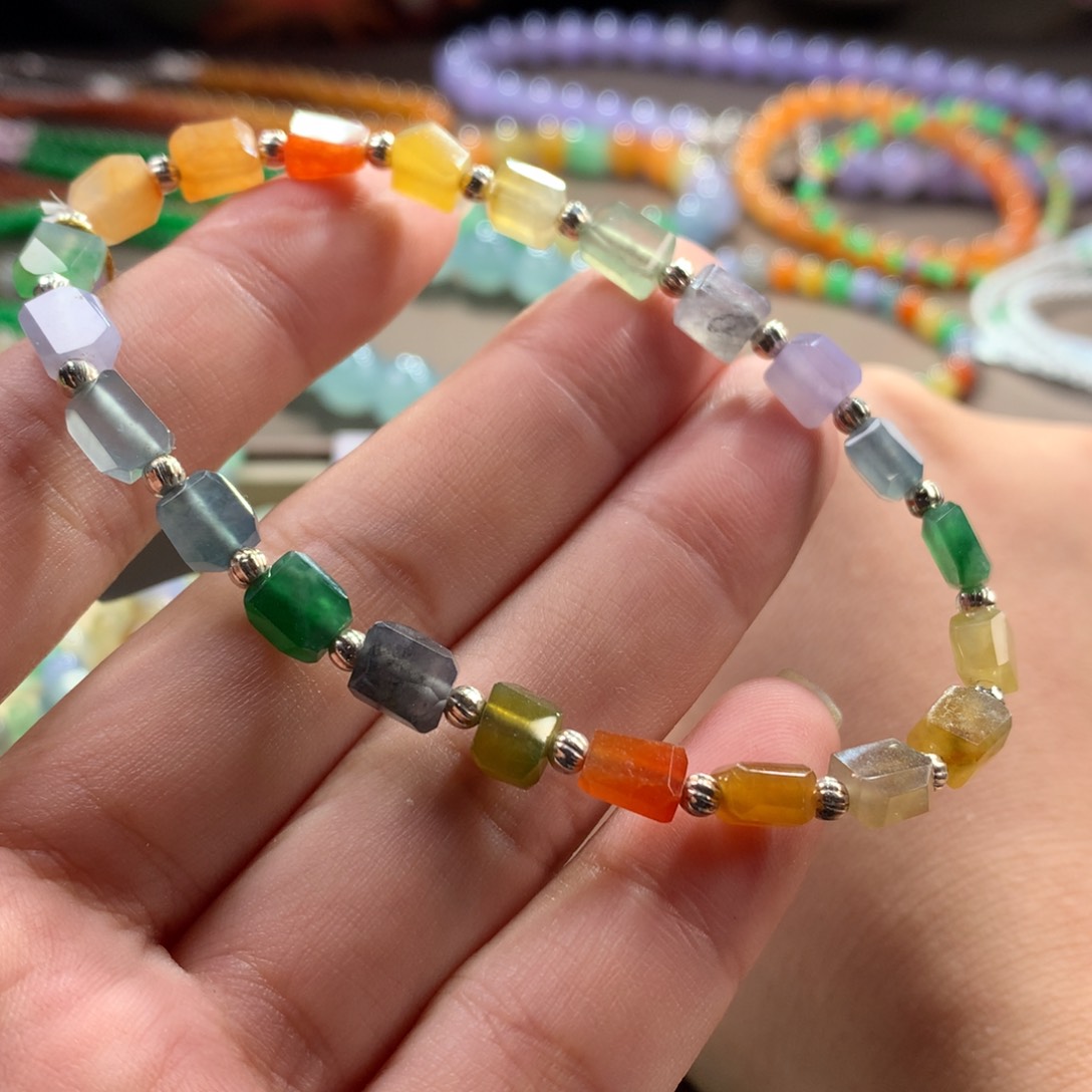 未镶嵌手链翡翠翡翠冰底彩虹随行